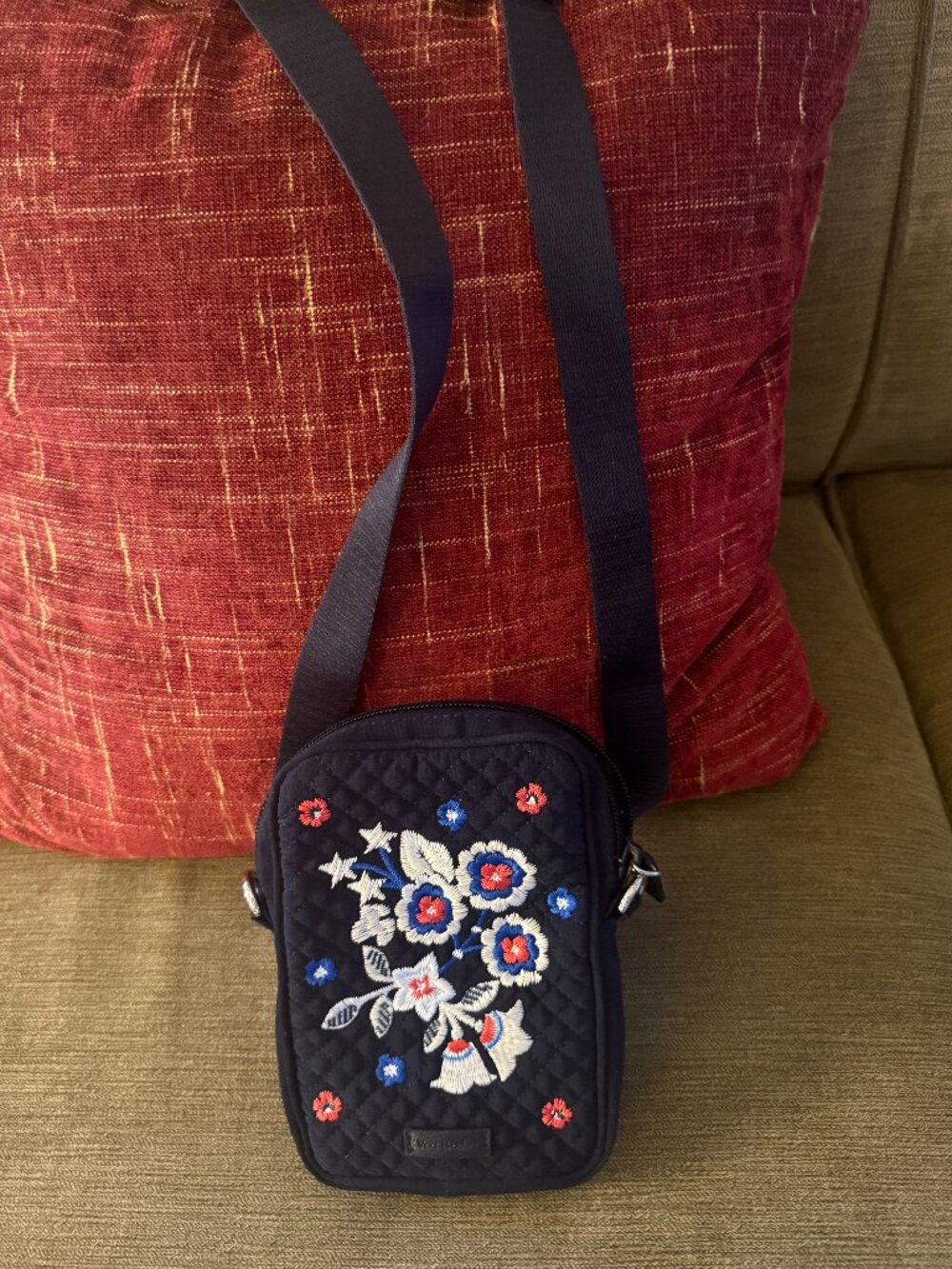 Vera Bradley Iconic Convertible Small Crossbody bag Navy embroidered flowers